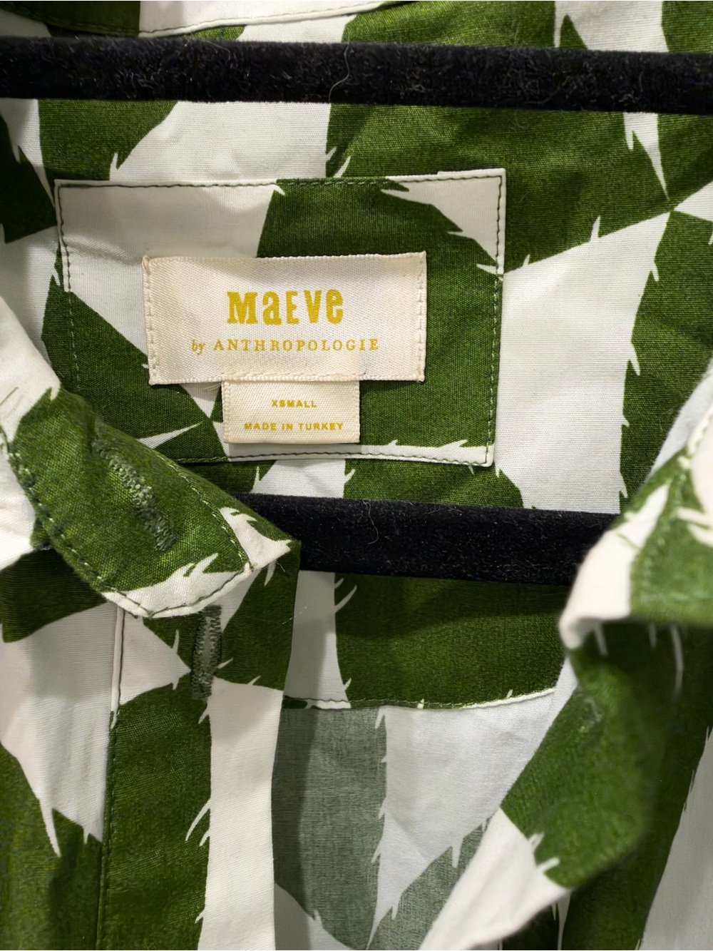 Maeve Olive & White Geometric Tiered Maxi Maxi Shirt Dress - Picture 2 of 2